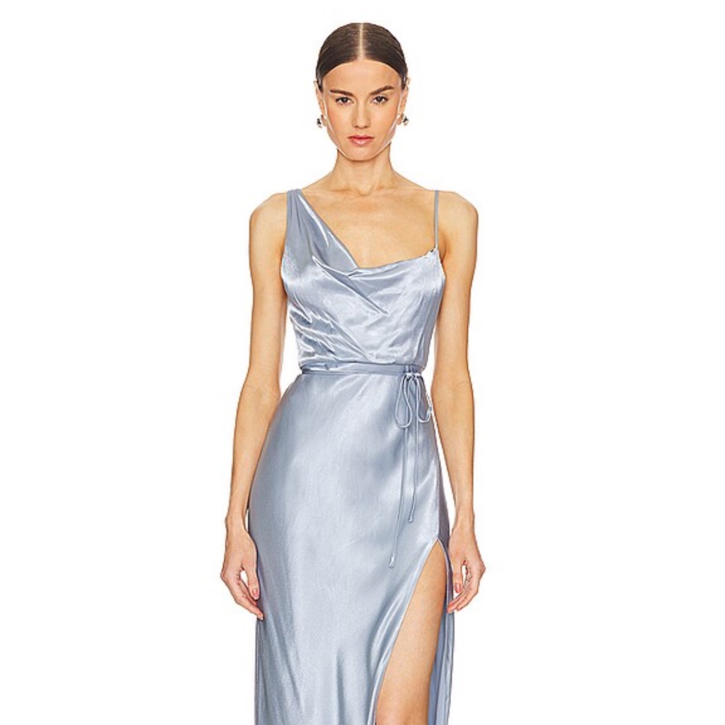 La Lune Draped Side Split Midi Dress In Powder Blue